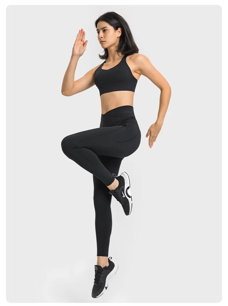 Studio Seamless Cross Waist Yoga Leggings with Side Pockets 25"